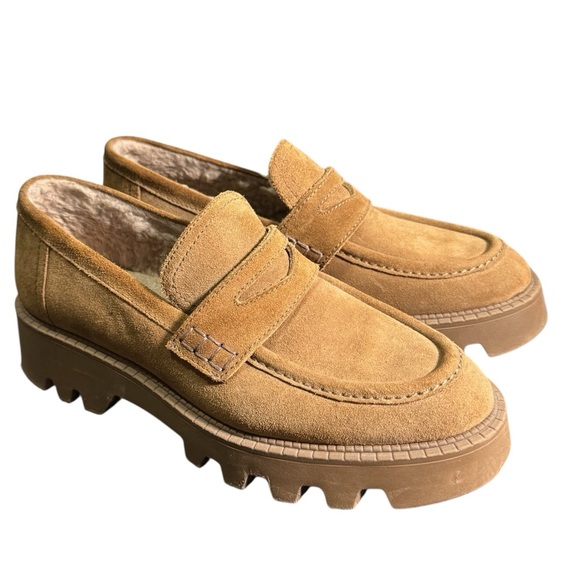 Zara suede leather Tan loafers size 39 lug soles - Picture 1 of 7